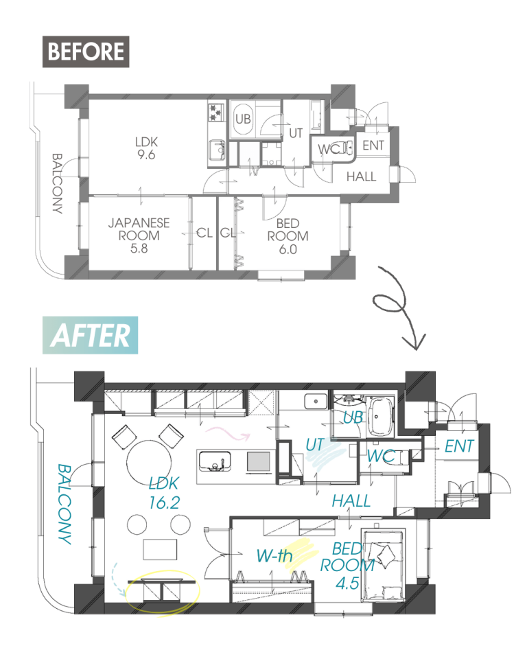 海外アパルトマンのようなリノベROOMのリノベーションポイント